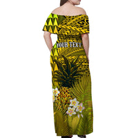 custom-personalised-hawaii-pineapple-off-shoulder-long-dress-yellow-plumeria-frangipani-mix-tribal-pattern