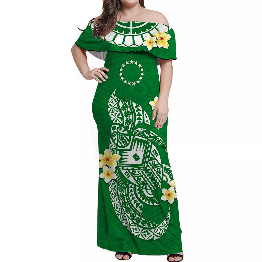 cook-islands-tatau-off-shoulder-long-dress-symbolize-passion-stars-polynesian-turtle-green