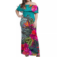 custom-personalised-fiji-tapa-off-shoulder-long-dress-green-fijian-masi-be-loved-hibiscus