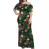 hawaii-off-shoulder-long-dress-green-skulls-with-monstera-leaves