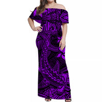 Polynesian Matching Hawaiian Shirt And Dress Purple Hawaiian Tribal Hammerhead Shark - Wonder Print Shop