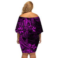 Polynesian Off Shoulder Short Dress Pink Hawaiian Tribal Hammerhead Shark - Wonder Print Shop