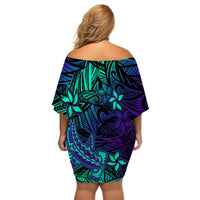 Polynesian Off Shoulder Short Dress Purple Paradise Hawaiian Tribal Hammerhead Shark - Wonder Print Shop
