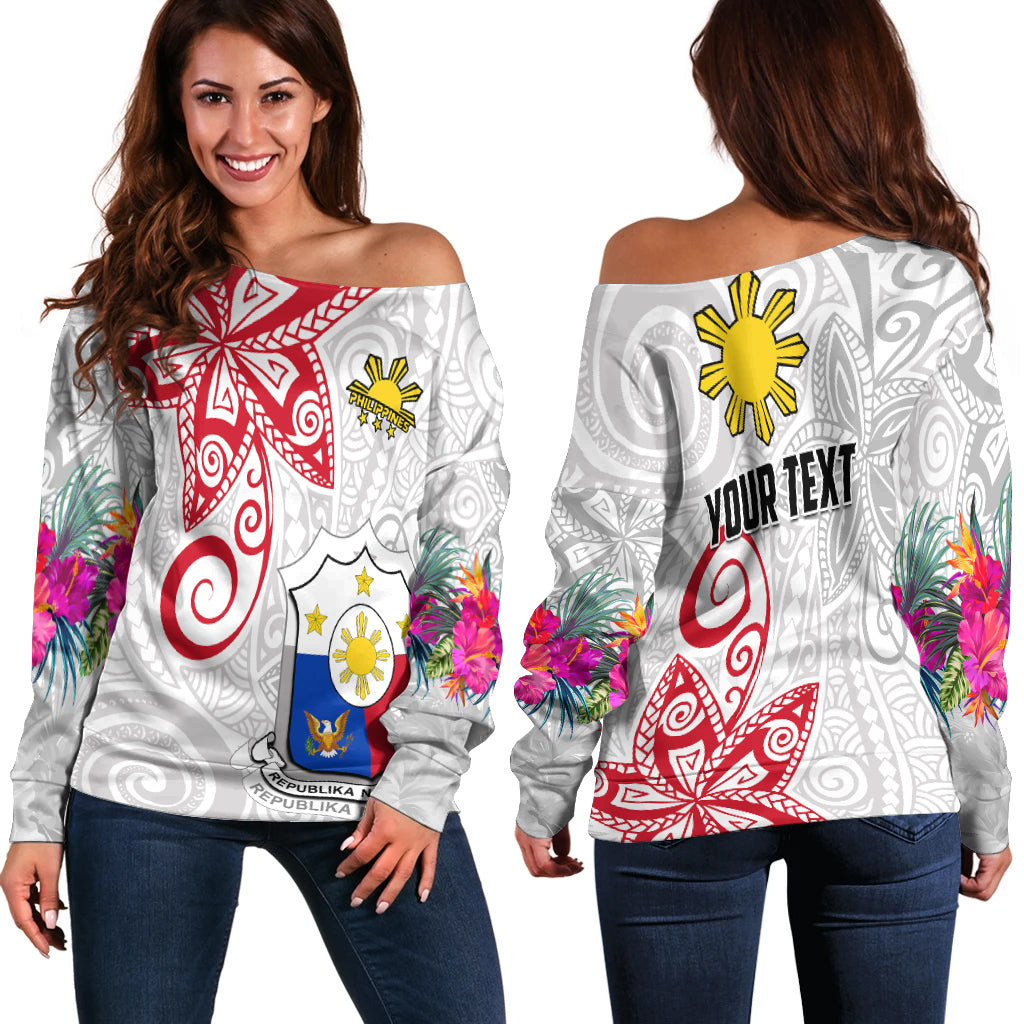 custom-personalised-philippines-off-shoulder-sweater-sun-filipino-polynesian-mix-flowers-white-vibe