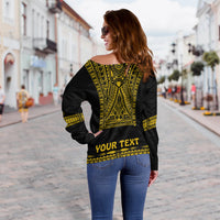 Custom Personalised Polynesian Off Shoulder Sweater Dashiki With Polynesian Tattoo Royal Golden Version - Wonder Print Shop