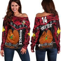Custom Text And Number Papua New Guinea Rugby Off Shoulder Sweater PNG Kumuls Bird Of Paradise Black - Wonder Print Shop