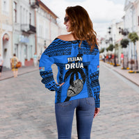 Fiji Rugby Off Shoulder Sweater Fijian Drua Super Polynesian Special Tapa Pattern - Wonder Print Shop