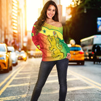 Senegal Off Shoulder Sweater Lion With Senegal Map Reggae Style - Wonder Print Shop