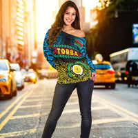 Torba Province Off Shoulder Sweater Vanuatu Pig Tusk Polynesian Flag Style - Wonder Print Shop