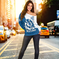 Scotland Rugby Off Shoulder Sweater Scottish Coat Of Arms Mix Thistle Newest Version - Wonder Print Shop