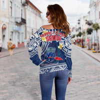 Samoa Off Shoulder Sweater Samoan Plumeria Flowers Mix Polynesian Pattern - Wonder Print Shop