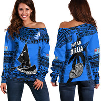 Fiji Rugby Off Shoulder Sweater Fijian Drua Super Polynesian Special Tapa Pattern - Wonder Print Shop