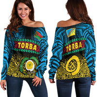 Torba Province Off Shoulder Sweater Vanuatu Pig Tusk Polynesian Flag Style - Wonder Print Shop