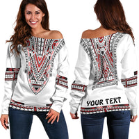 Custom Personalised Polynesian Off Shoulder Sweater Dashiki With Polynesian Tattoo Royal Version - Wonder Print Shop