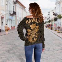 Custom Personalised Hawaii Off Shoulder Sweater Kakau Kanaka Maoli Combine Polynesian Shark Ver.01 - Wonder Print Shop