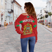 Morocco Football Off Shoulder Sweater Champions World Cup New History LT13 - Wonder Print Shop