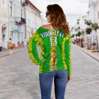 (Custom Text and Number) Brazil Football Champions Off Shoulder Sweater Proud Selecao LT13 - Wonder Print Shop