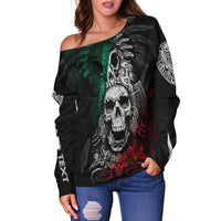 Custom Personalised Mexico Off Shoulder Sweater Skull Eagle Aztec LT13 - Wonder Print Shop