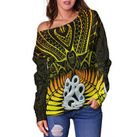 Aotearoa Fern Off Shoulder Sweater New Zealand Hei Tiki Gold Style LT13 - Wonder Print Shop