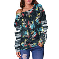 Hawaii Skeleton Surf Off Shoulder Sweater Halloween Hawaiian Tribal LT13 - Wonder Print Shop