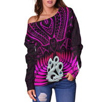 Aotearoa Fern Off Shoulder Sweater New Zealand Hei Tiki Purple Style LT13 - Wonder Print Shop