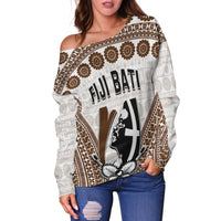 Custom Personalised Fiji Rugby Bati Off Shoulder Sweater Proud Tapa Pattern LT13 - Wonder Print Shop