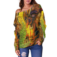 Custom Personalised Hei Tiki Maori Off Shoulder Sweater Fern Aotearoa Ta Moko Sun LT13 - Wonder Print Shop