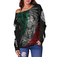 Custom Personalised Mexico Off Shoulder Sweater Warrior Eagle Aztec LT13 - Wonder Print Shop