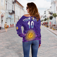 (Custom Text and Number) Argentina Football Off Shoulder Sweater Go Champions La Albiceleste LT13 - Wonder Print Shop
