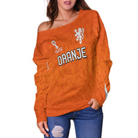 (Custom Text and Number) Netherlands Football Off Shoulder Sweater 2022 Soccer World Cup Oranje Champions LT13 - Wonder Print Shop