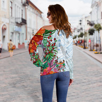 Custom Personalised Fiji Off Shoulder Sweater Proud Fijian Tapa mix Tagimoucia Flowers LT13 - Wonder Print Shop