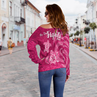 Breast Cancer Awareness Off Shoulder Sweater Hibiscus Polynesian No One Fights Alone LT13 - Wonder Print Shop