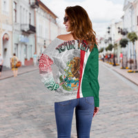 Custom Personalised Mexico Off Shoulder Sweater Mexican Eagles Aztec Pattern LT13 - Wonder Print Shop