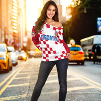 (Custom Text and Number) Croatia Football Off Shoulder Sweater Vatreni Hrvatska Champions 2022 World Cup LT13 - Wonder Print Shop