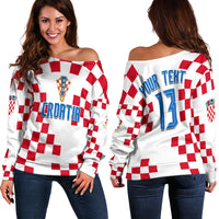 (Custom Text and Number) Croatia Football Off Shoulder Sweater World Cup Champions 2022 Hrvatska LT13 - Wonder Print Shop