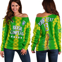 (Custom Text and Number) Brazil Football Champions Off Shoulder Sweater Proud Selecao LT13 - Wonder Print Shop