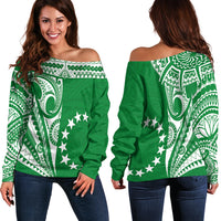 Cook Islands Tatau Off Shoulder Sweater Symbolize Passion Stars Version Green LT13 - Wonder Print Shop