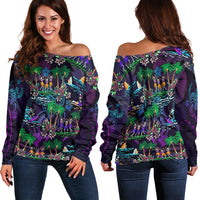 Hawaii Skeleton Dancing Off Shoulder Sweater Halloween Hawaiian Turtle LT13 - Wonder Print Shop