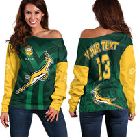 (Custom Text and Number) South Africa Rugby Off Shoulder Sweater Springboks King Protea Go Bokke LT13 - Wonder Print Shop