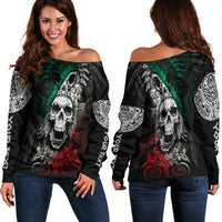 Custom Personalised Mexico Off Shoulder Sweater Skull Eagle Aztec LT13 - Wonder Print Shop