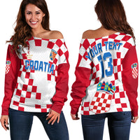 (Custom Text and Number) Croatia Football Off Shoulder Sweater Vatreni Hrvatska Champions 2022 World Cup LT13 - Wonder Print Shop