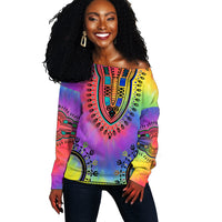 (Custom Personalised) Dashiki Tie Dye Off Shoulder Sweater African Pattern LT13 - Wonder Print Shop