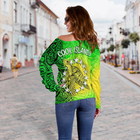 Cook Islands Off Shoulder Sweater Cook Islands Coat Of Arms Turtle Polynesian - Wonder Print Shop