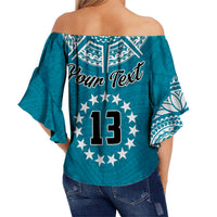 custom-text-and-number-cook-islands-tatau-off-shoulder-waist-wrap-top-symbolize-passion-stars-version-blue