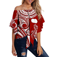 rarotonga-cook-islands-off-shoulder-waist-wrap-top-turtle-and-map-style-red
