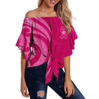 breast-cancer-awareness-off-shoulder-waist-wrap-top-hibiscus-polynesian-no-one-fights-alone
