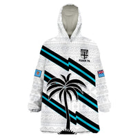 (Custom Text And Number) Fiji Rugby Tapa Pattern Fijian 7s White Wearable Blanket Hoodie - Wonder Print Shop