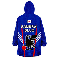 Japan Football Wearable Blanket Hoodie Samurai Blue World Cup 2022 - Wonder Print Shop