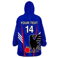 (Custom Text and Number) Japan Football Wearable Blanket Hoodie Samurai Blue World Cup 2022 - Wonder Print Shop