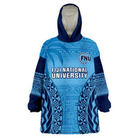 Fiji University Wearable Blanket Hoodie National Fijian Tapa Pattern Blue - Wonder Print Shop